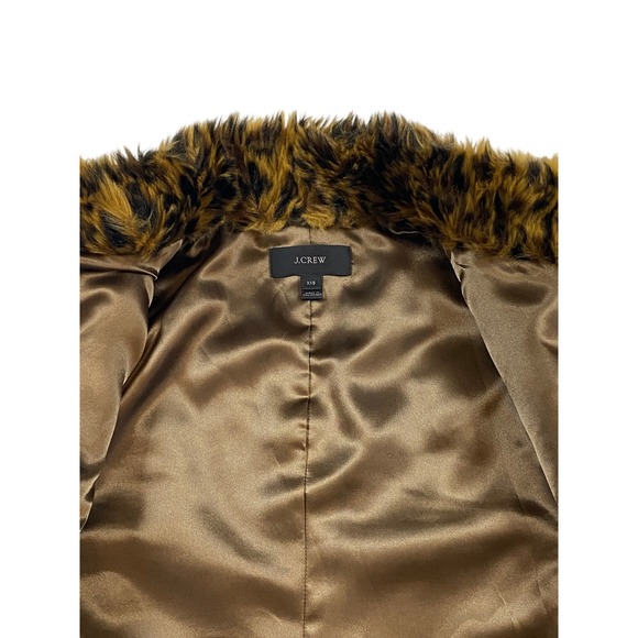 J. Crew Faux Fur Leopard‎ Print Vest Women's XXS Zip Front Warm Cozy - Picture 5 of 6